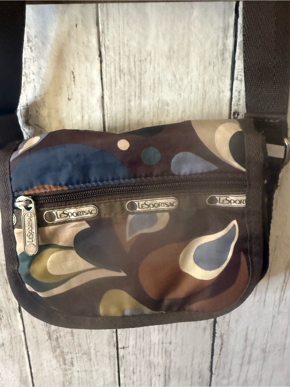Le SportSac Brown Blue Paisley Mini Bag Purse Crossbody